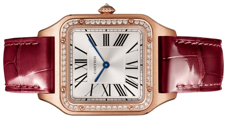 The 18k red gold copy watch has a red strap.