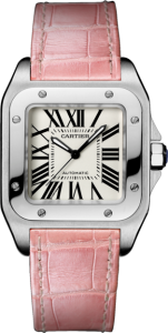 Cartier Santos 100 Replica Watches with Pink Strap for Women