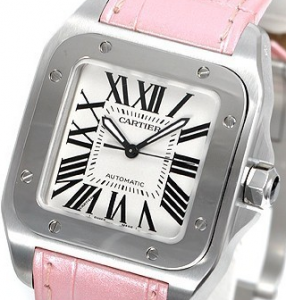 Cartier Santos 100 copy Watches with Pink Strap for Women