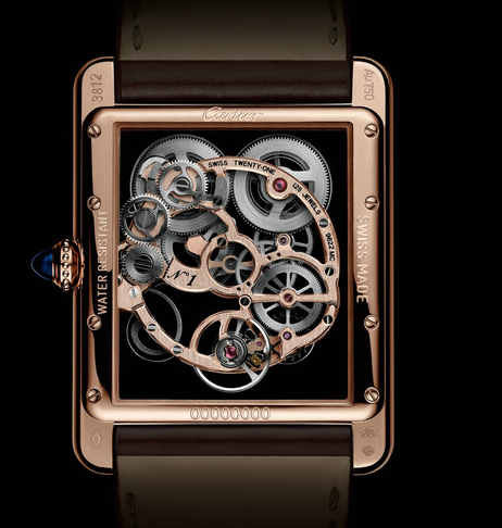 Creative Tank Louis Cartier Skeleton Sapphire Fake Watches UK With Pink Gold Cases