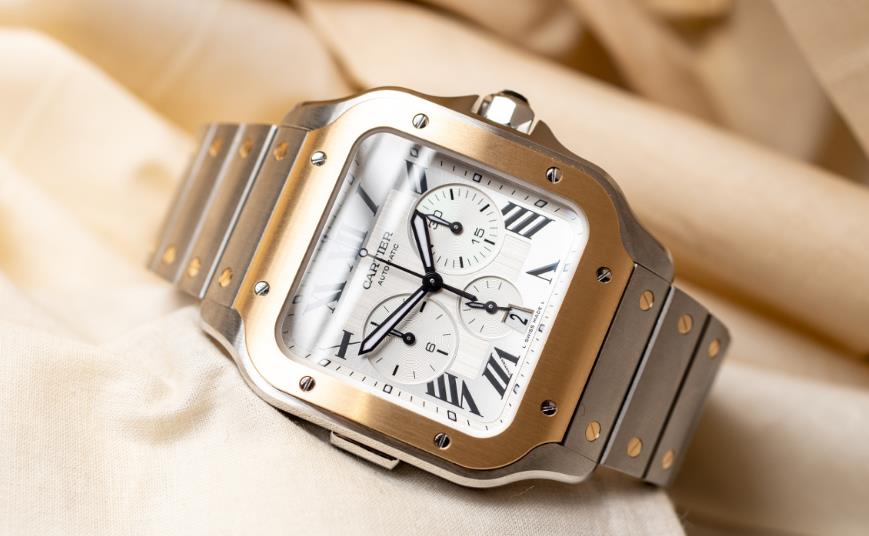 The male replica watches are made from stainless steel and 18k gold.