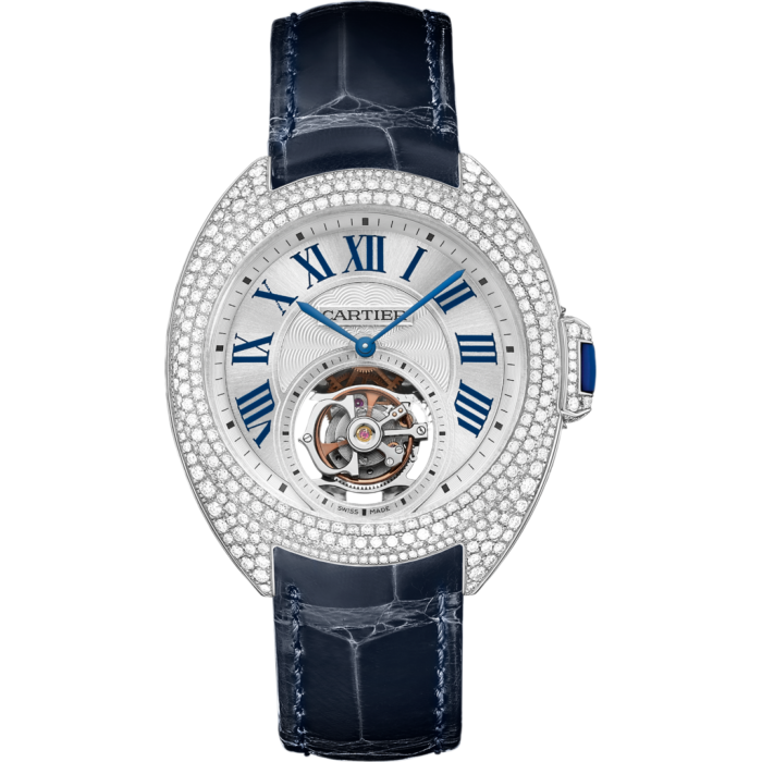 The 18k white gold fake watches are decorated with diamonds.