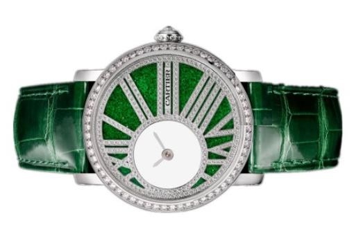 The green dials copy watches are decorated with diamonds.