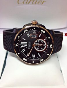The 42 mm replica watch has black strap.