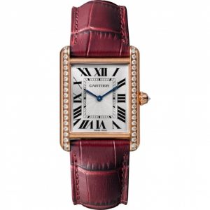 The 18k rose gold fake watch is decorated with diamonds.