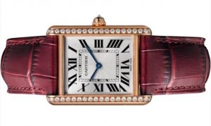 The red strap fake watch is made from 18k rose gold.