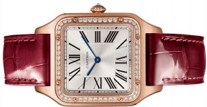 The 18k rose gold fake watch is decorated with diamonds.