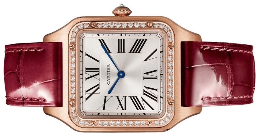 The 18k rose gold fake watch is decorated with diamonds.