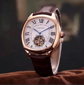 The 18k rose gold fake watch has a silvery dial.