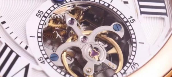 The silvery dial fake watch has a tourbillon.
