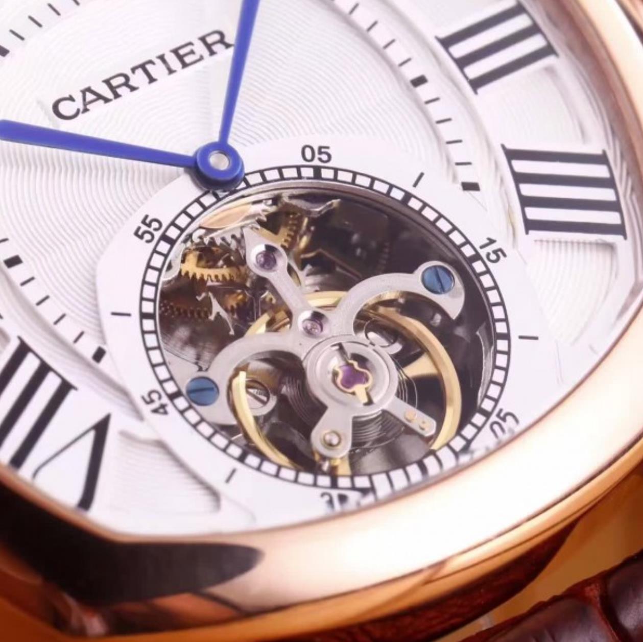 The silvery dial fake watch has a tourbillon.