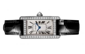 The female fake watch is decorated with diamonds.