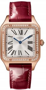 The 18k rose gold fake watch is decorated with diamonds.