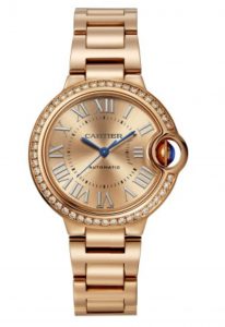 The rose gold fake watch has Roman numerals.